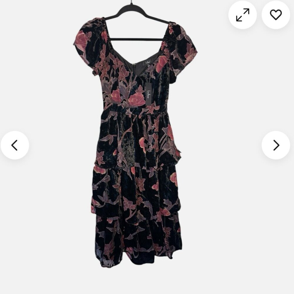 Lulu's Black and Pink Floral Midi Dress - Picture 2 of 4